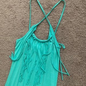 Turquoise fringe maxi dress. Size S